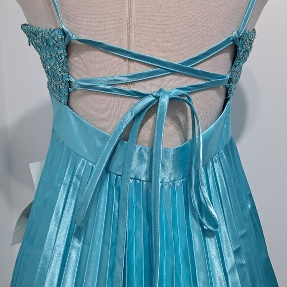 Vintage Jessica McClintock For Gunne Sax Pleated Sequins Cocktail Turquoise  S 7 - Picture 10 of 13